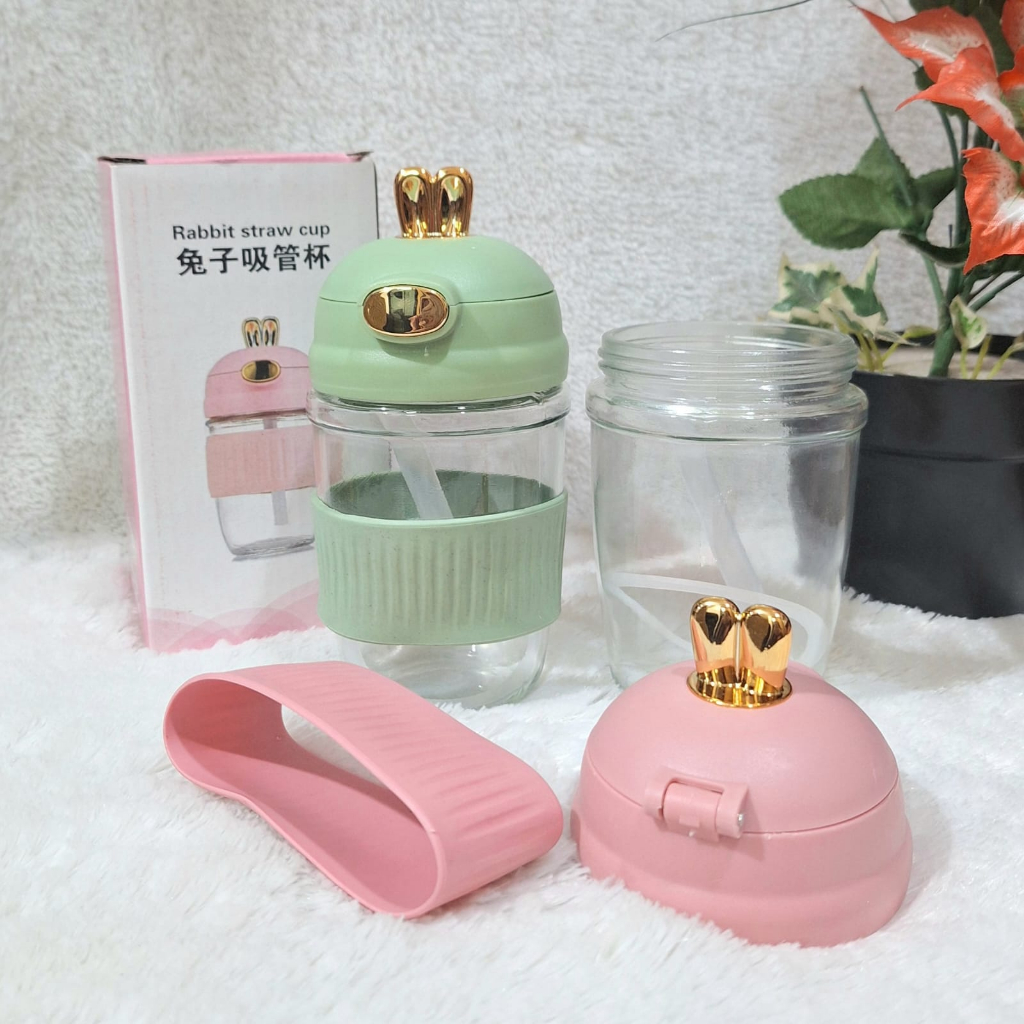 Gelas Kaca Kelinci Besar tutup kuping kelinci Gold Import + Dus Importir