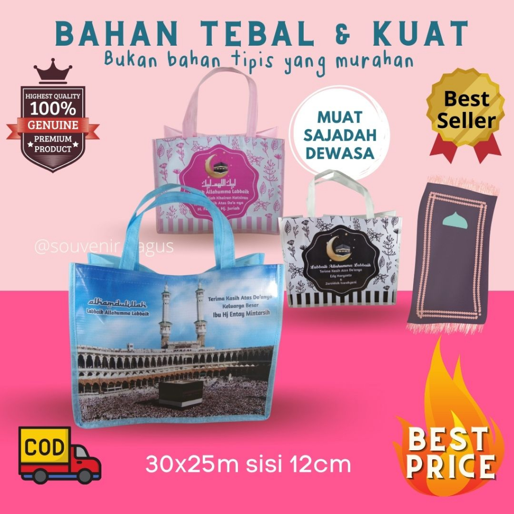 

Tas Souvenir Haji Umroh custom 30x25x12cm pakai nama maulid natal promosi