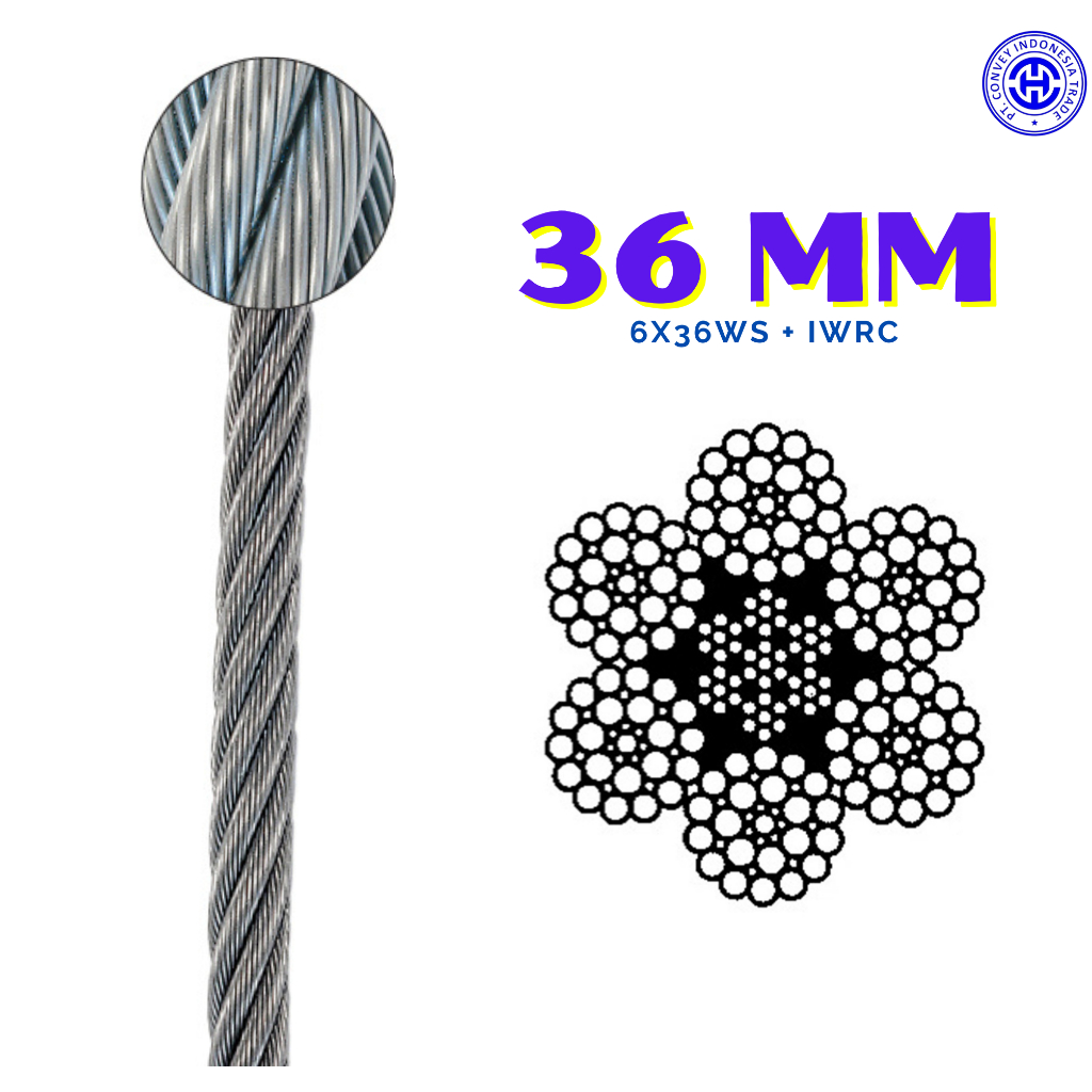 Convey Wire Rope / Kawat Sling Baja 6x36WS + IWRC 36mm Ungalvanized