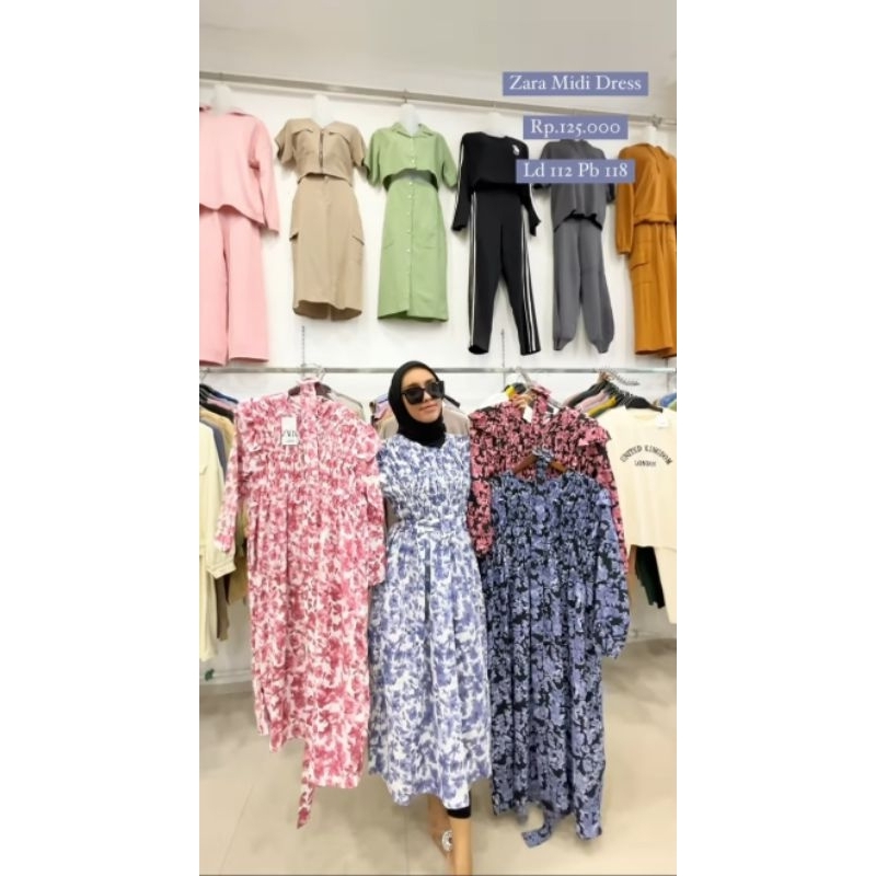 ZARA MIDI DRES || DRES MIDI CRINKLE MOTIF || OOTD FASHION WANITA ||