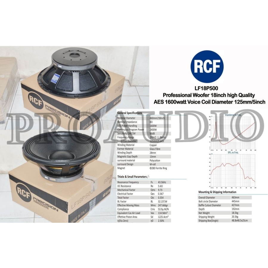 SPEAKER RCF 18 INCH LF18P500 LF 18 P500 LF18 P500 KOMPONEN SPK GRADE A