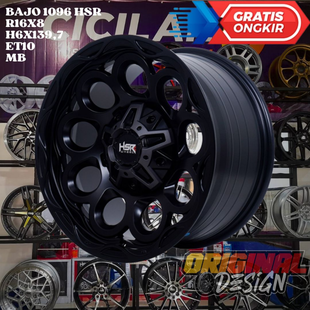 Velg Mobil Ring 16 HSR BAJO R16 LEBAR 8 BAUT 6 PCD 139,7 ET15 MATT BLACK