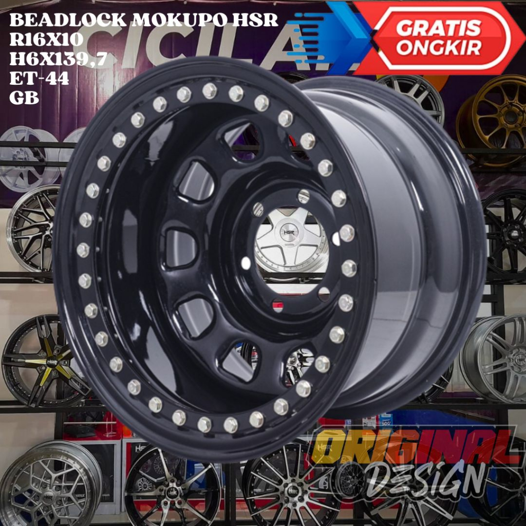 Velg Mobil Ring 16 Lebar 10 HSR BEADLOCK MOKUPO R16 Baut 6 Et-44 Black