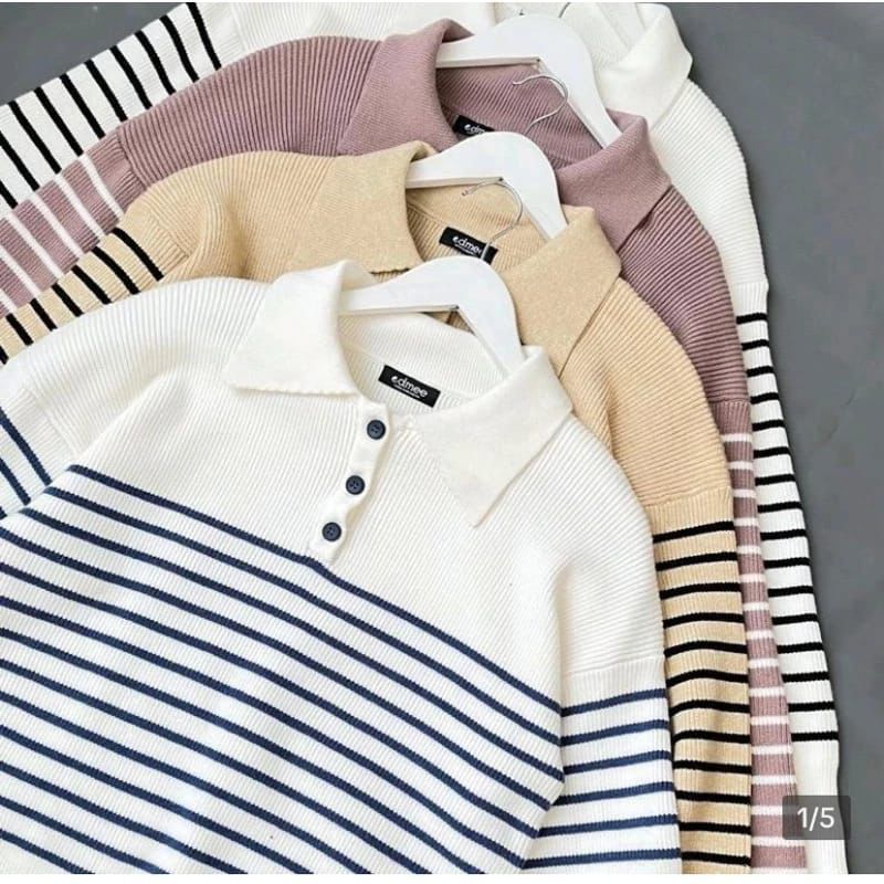 Belleza Outlet  baju outfit cewek baju atasan wanita baju rajut Caily Stripe Oversize