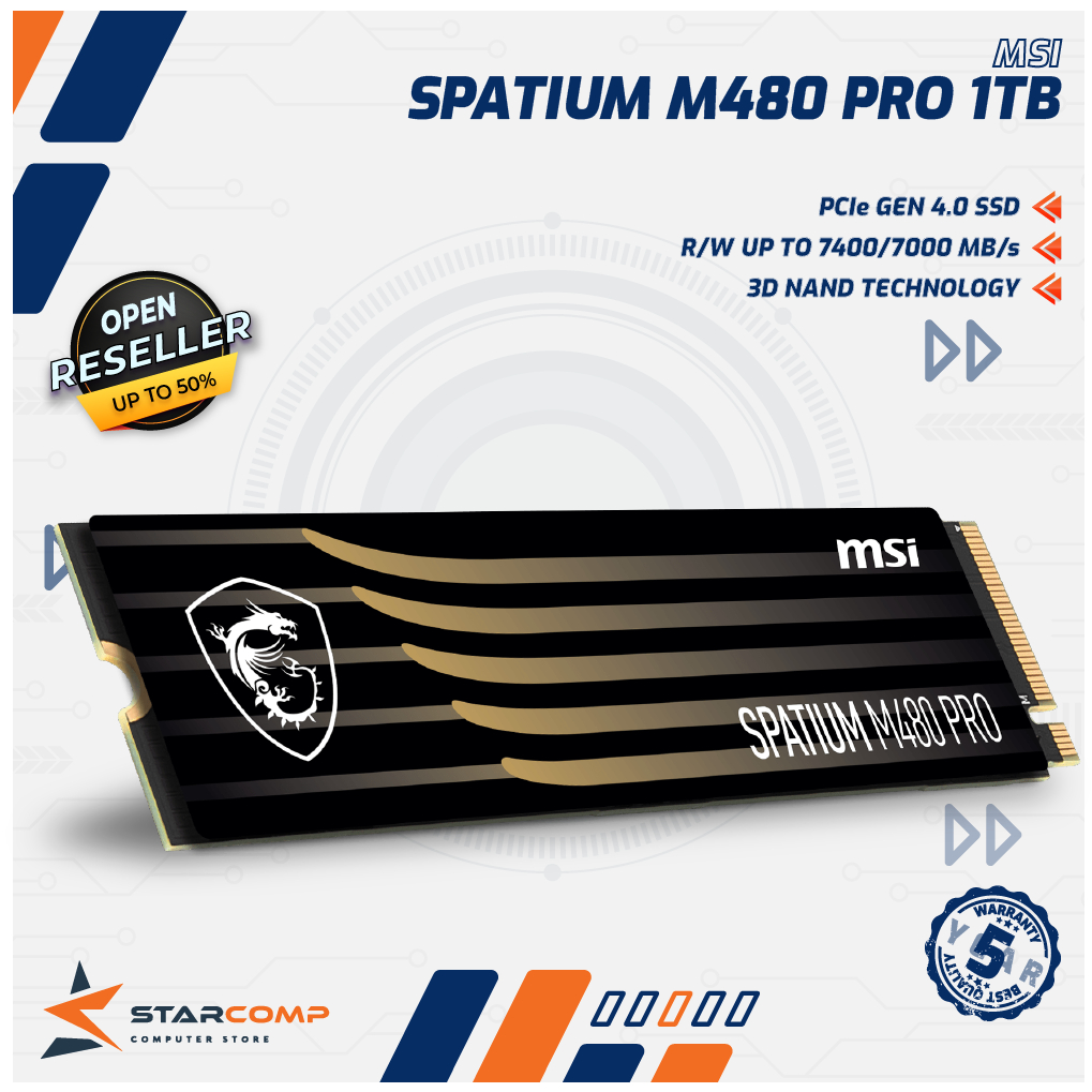 MSI SPATIUM M480 PRO 1TB SSD NVME PCIe 4.0 SSD M.2 Gen4 x4 M 480