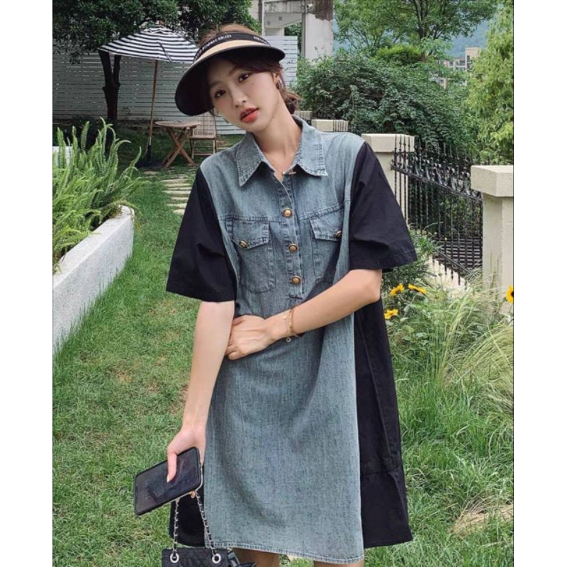 ATASAN // TUNIK WANITA JEANS MIX KATUN IMPORT PREMIUM