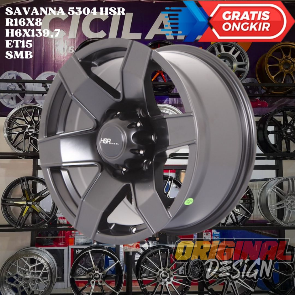Velg Mobil Ring 16 HSR SAVANNA R16 LEBAR 8 LOBANG 6 ET15 SEMI MAT BLACK