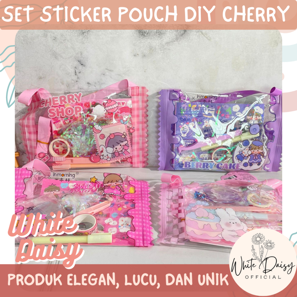 

Set sticker pouch DIY cherry pie shop hadiah lucu imut bingkisan pesta