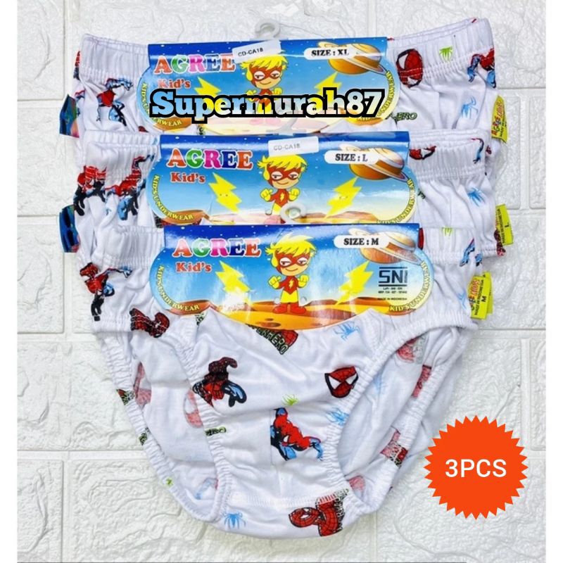 [ 3PCS] CD Agree Kids Gambar SPIDERMAN | Celana Dalam Anak Cowok Agree