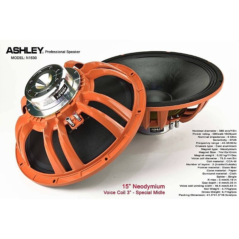 Speaker Komponen 15 Inch Neodymium. ASHLEY N1530