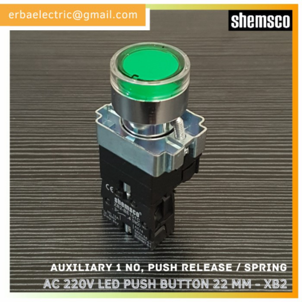 22mm AC 220v Illuminate Push Button XB2-BW SHEMSCO Tombol LED Hijau Berkualitas