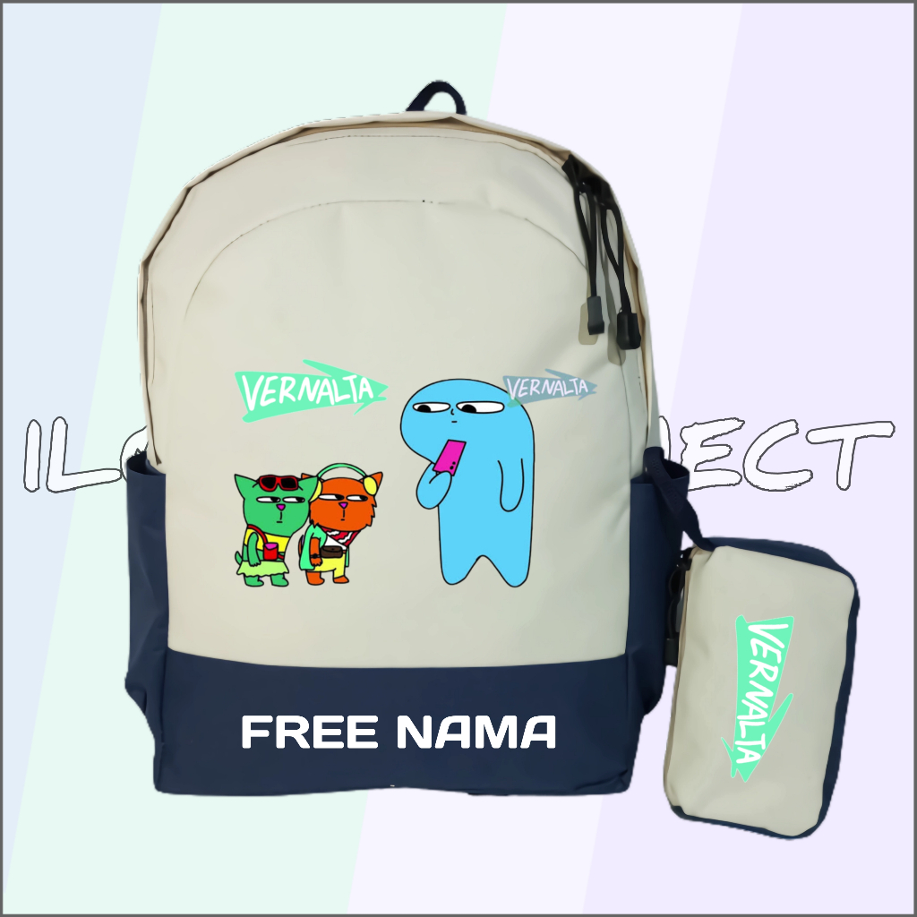 Tas Anak Sekolah TK SD Custom Gambar Animasi Vernalta Unisex Free Cetak Nama