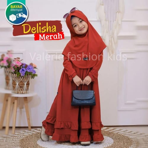 GAMIS SYARI' ANAK PEREMPUAN DELISHA PLUS KERUDUNG USIA 3-12 TAHUN-GAMIS SYARI' ANAK PREMIUM-GAMIS AN