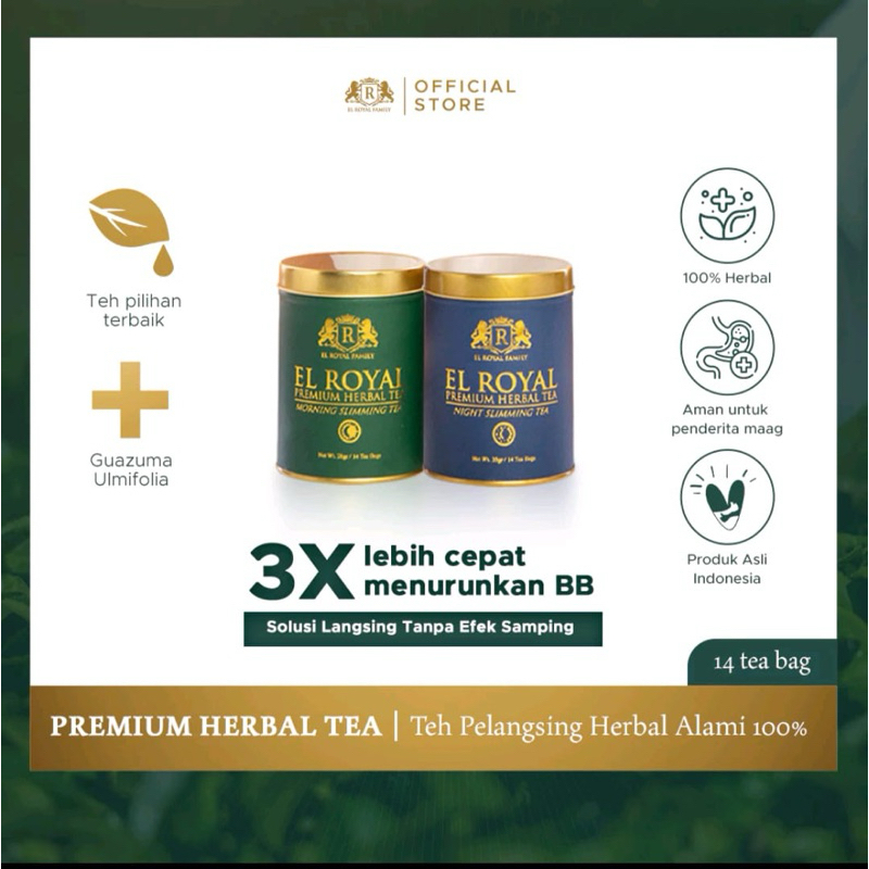 

El Royal Premium Herbal Tea Morning & Night Slimming Tea (Hijau Pagi / Ungu Malam) Teh pelangsing