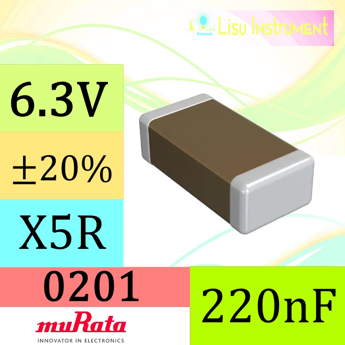 220nF ±20% 6.3V X5R 0201 0603(mm) SMD Multilayer Ceramic Capacitor MLCC SMT Murata GRM033R60J224ME15