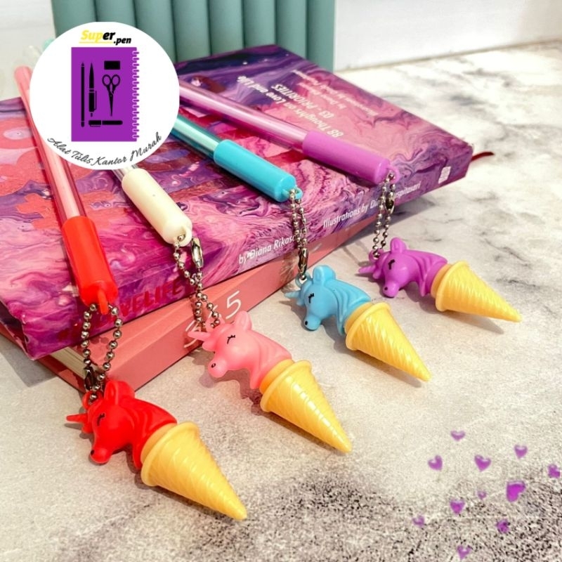 

pulpen unicorn es krim pen gel tinta hitam bolpoin gantungan perlengkapan alat tulis kantor dan sekolah super murah kado unik stationery COD