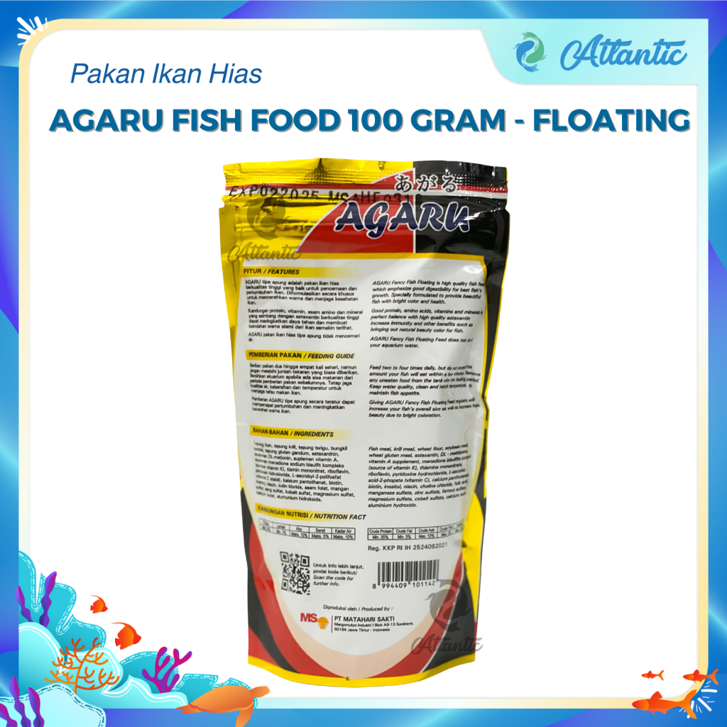 Agaru Fish Food Floating Mini Pellet 100 Gram 100gr Pakan Ikan Koki Mas Goldfish Gold Fish