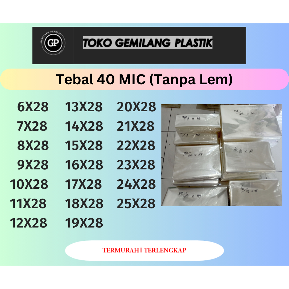 (40MIC) Plastik OPP Kaca TANPA LEM / Custom TINGGI X28  / Plastik Souvenir Ulang Tahun / 8x28 / 9x28