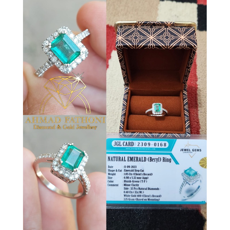 Cincin Emerald Zambrud 1.05carat dan Berlian Eropa 0.40carat Handmade Custom Diamond Berlian Eropa B
