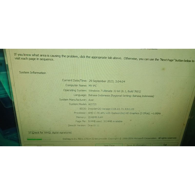 part notbook acer ao725