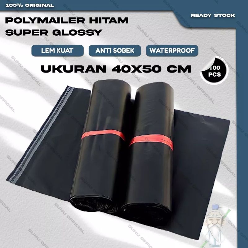 

Polymailer Hitam 40x50 CM Super Glossy Isi 100Lbr Plastik Packing Online Shop Ada Lem Perekat