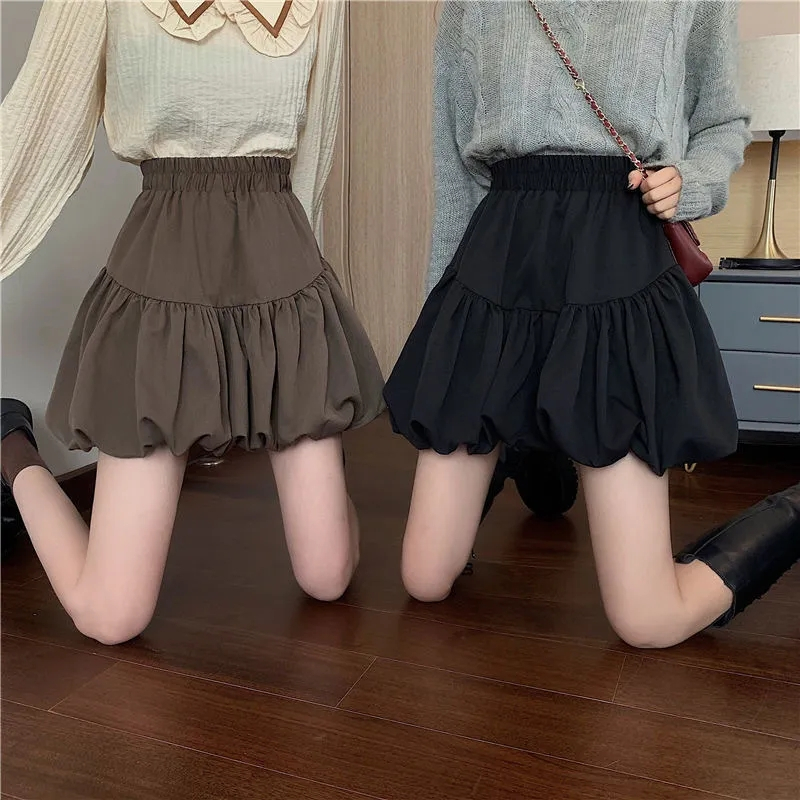 bawahan rok mini skirt wanita rempel ruffle susun Balon Puff katun polos terbaru selutut korean styl