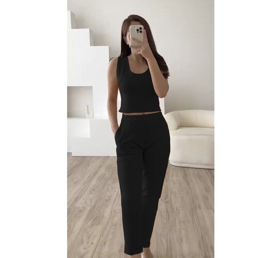 1694 SETELAN JOANNA - Setelan Celana Panjang Wanita Kuning Coklat Hitam - Baju Celana Stelan Gaya Cl