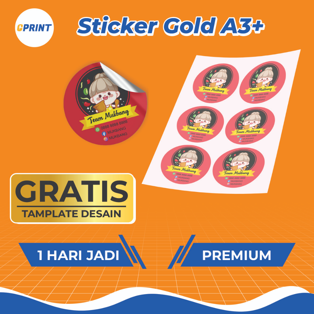 

Cetak Stiker Metalize Gold A3+ / Kiss cut / LEMBARAN CUSTOM