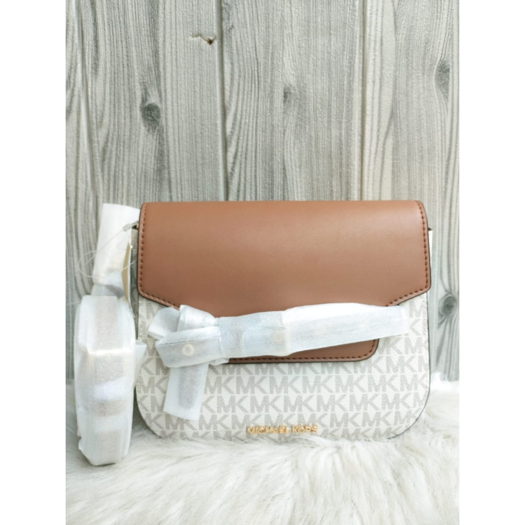 tas Emilia Small Saddle Crossbody Vanilla-black,sign brown