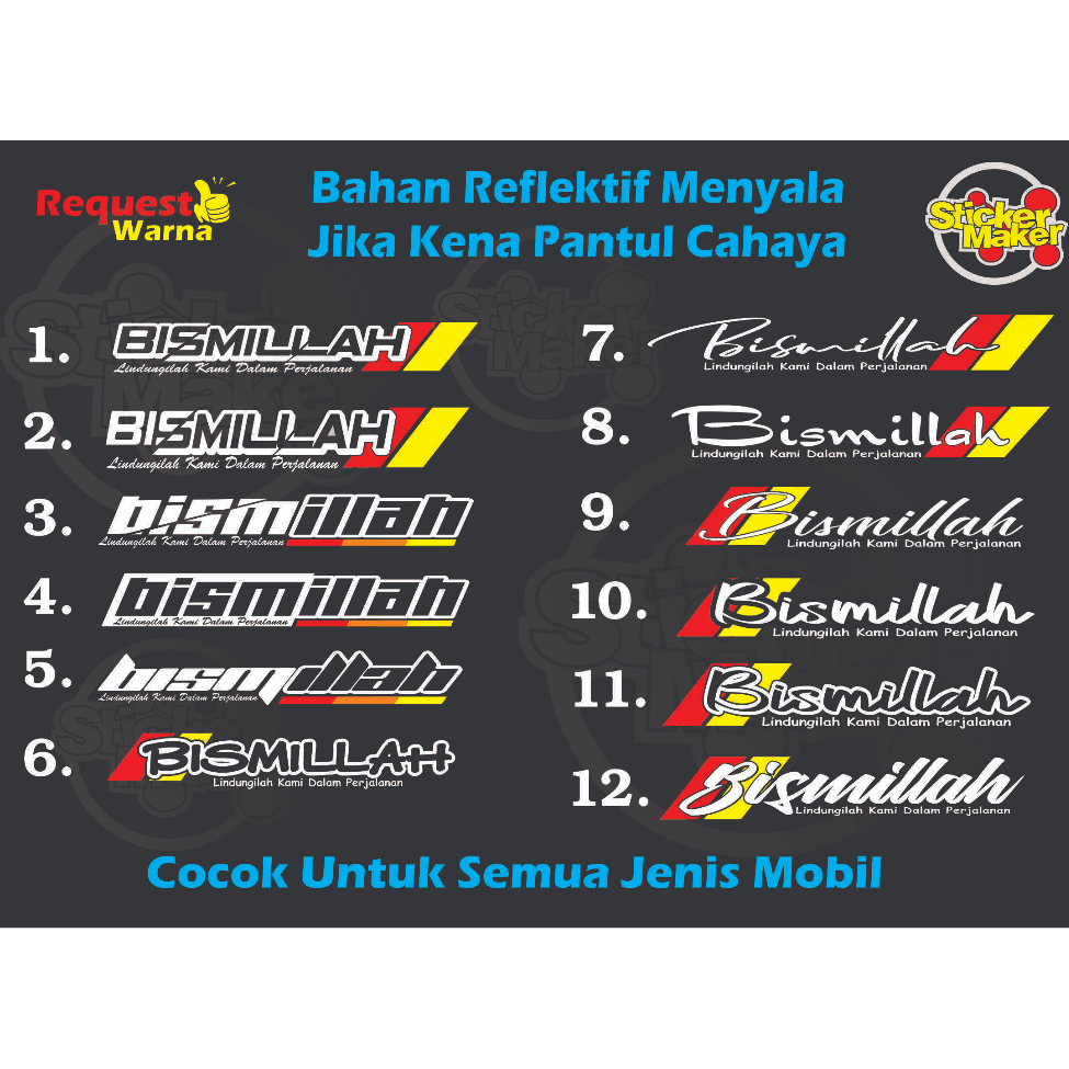 stiker bismillah kaca depan mobil