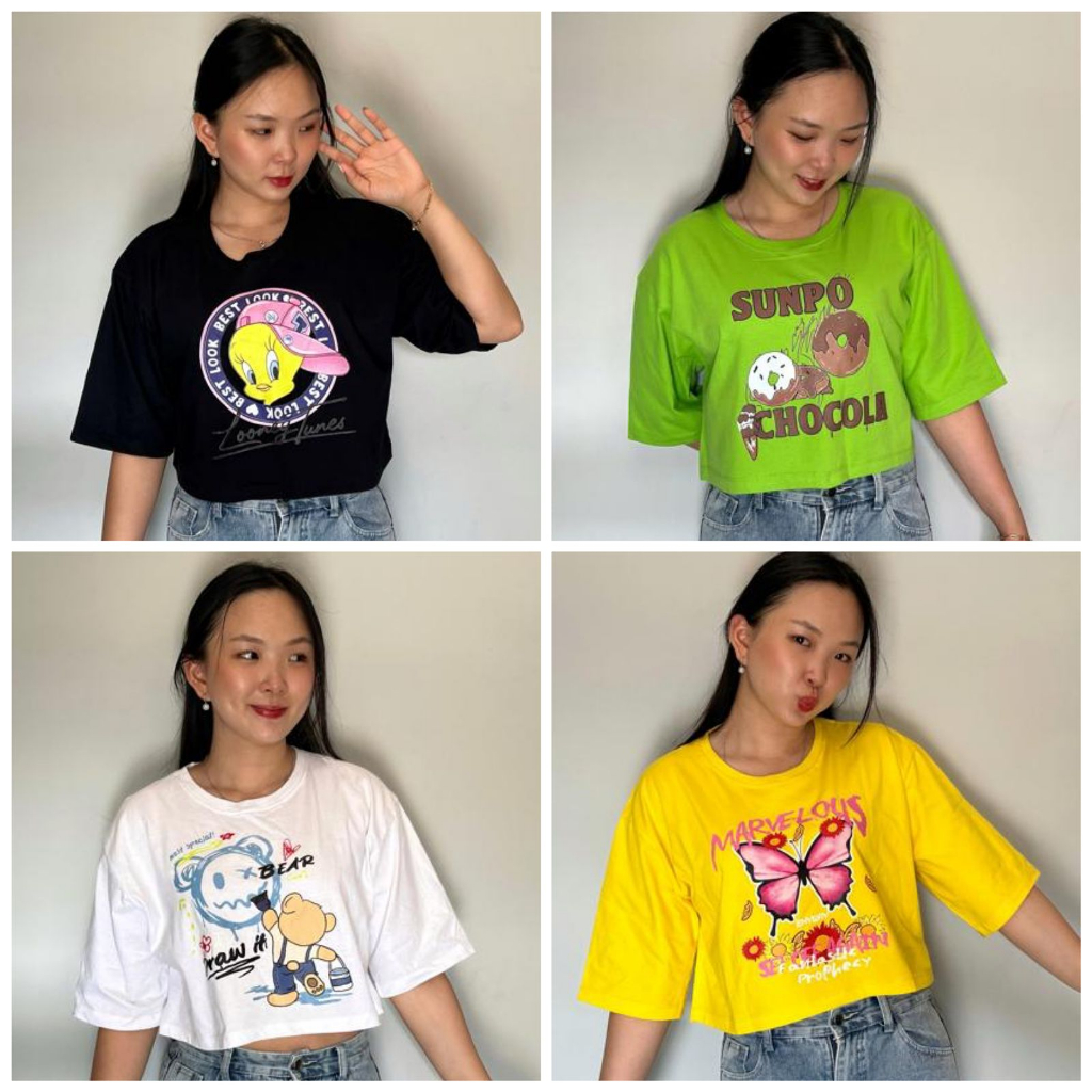 CROP TOP  | BAJU KAOS TUMBLR CROP TEE TSHIRT KAOS KOREA FASHION WANITA