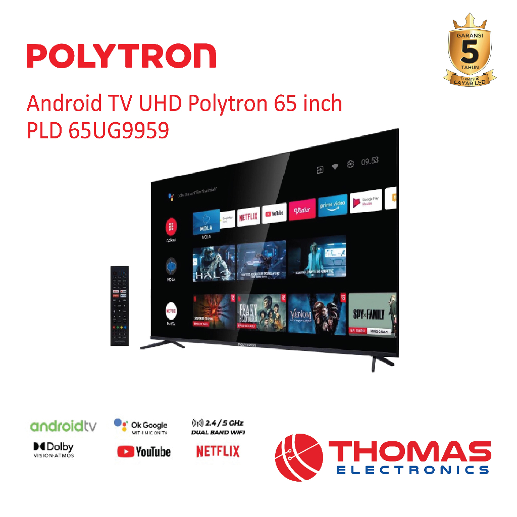 Android Led TV Polytron 65 inch PLD 65UG9959 65 UG 9959 4K UHD Garansi Resmi