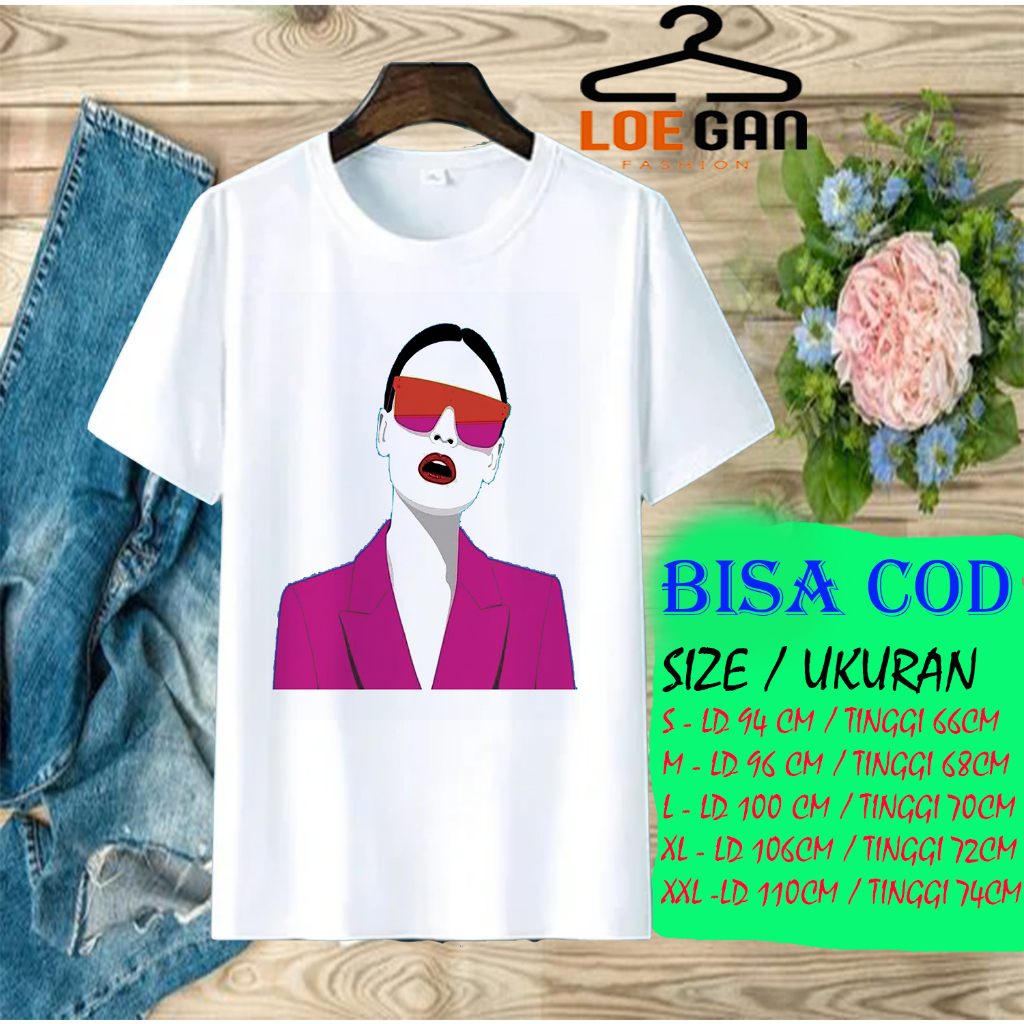 KAOS LOEGAN PRINT TEE SHIRT GIRL PEREMPUAN BAJU UNGU KACAMATA UNGU BISA COD SIZE JUMBO READY UNISEX 