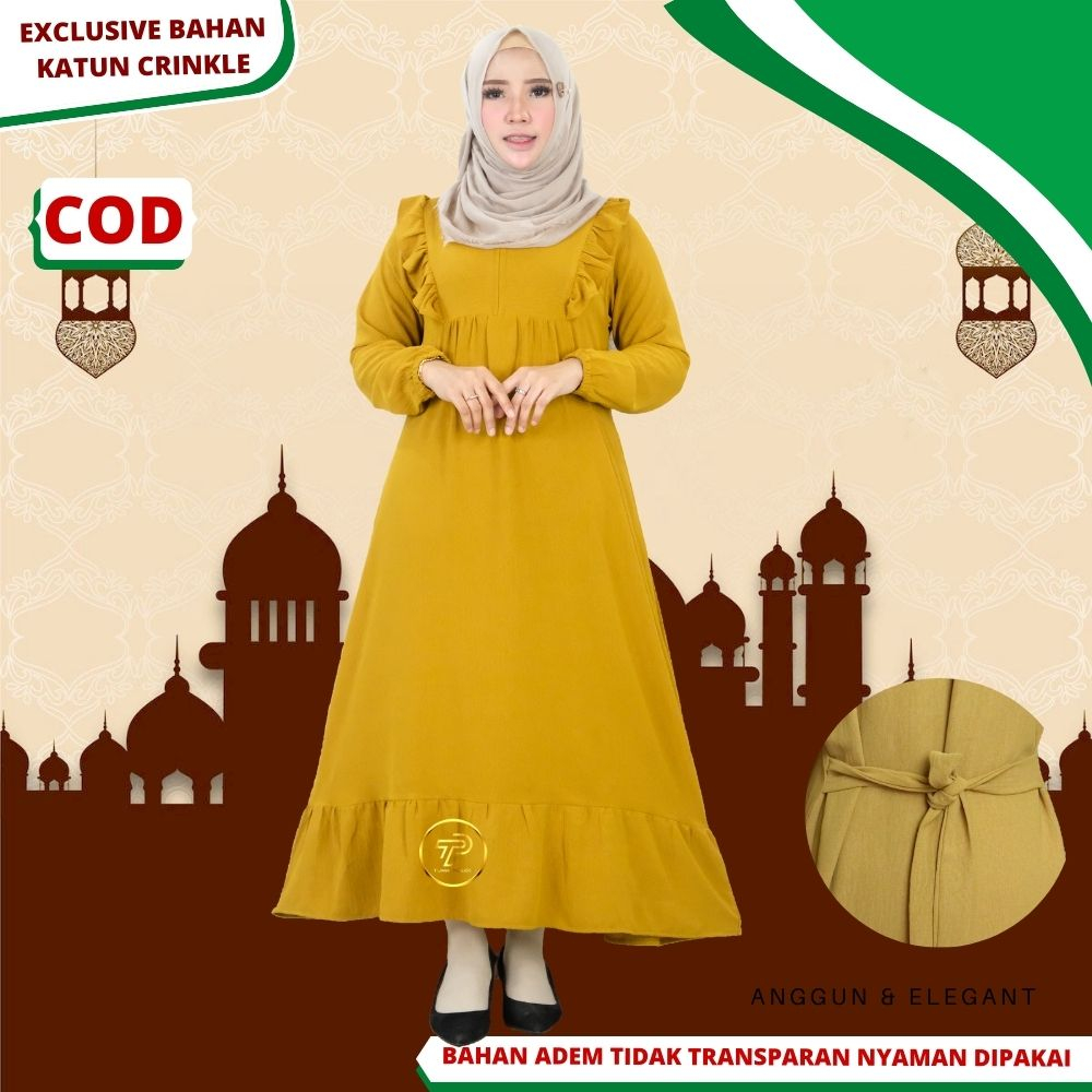 Baju Gamis Wanita Remaja Bahan Katun Crinkle Premium Lengan Karet Polos Adem Terbaru Kekinian Busui 