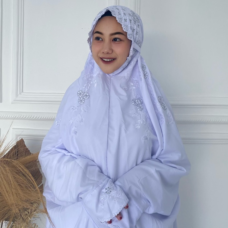 mukena bordir putih/ mukena terusan bordir putih/Random