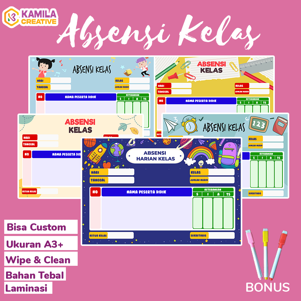 

Kamila Creative - Poster Absensi Kelas Sekolah Free Spidol A3+