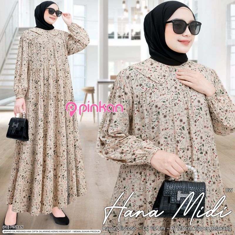 Gamis Wanita Katun Rayon Viscose Resleting Belakang / Hana Midi