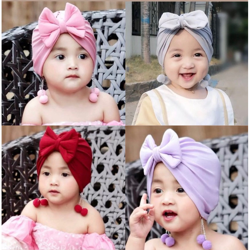 Turban Anak Bayi Double pom pom / duo pom pom / JILBAB BABY