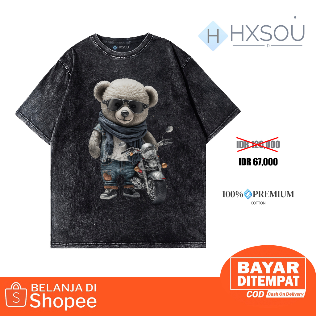 Hxsou Oversize T-shirt Unisex Washed / Baju Kaos Oversize Wash Bear C47