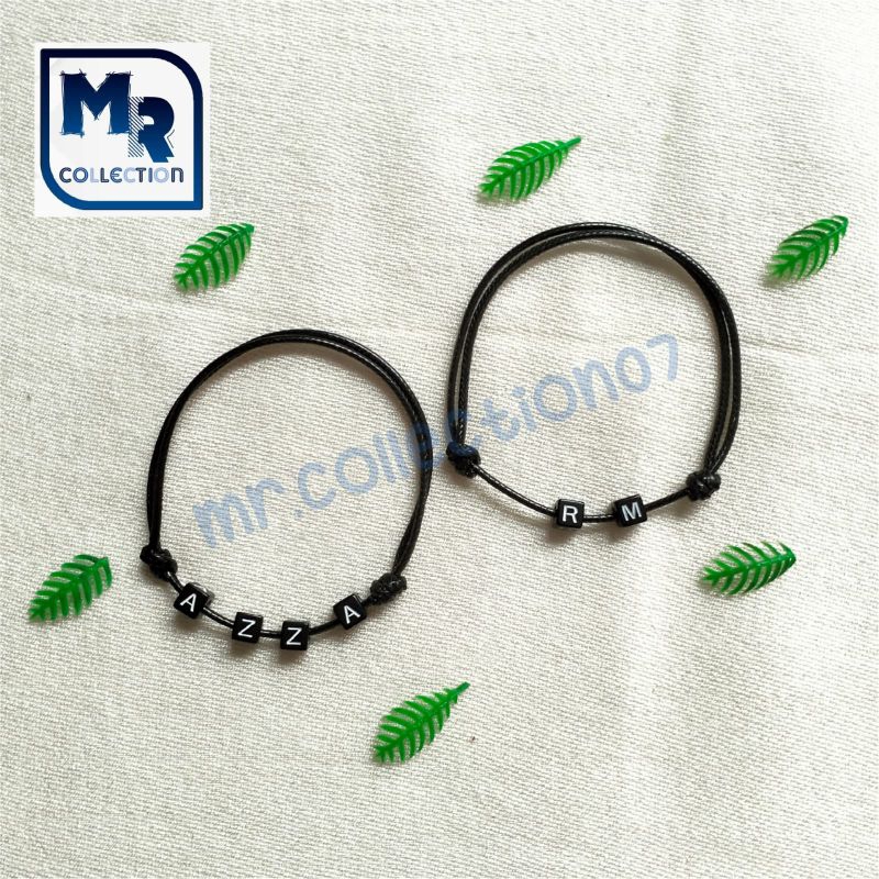 GELANG COUPLE NAMA COSTUM TALI KOREA MANIK HITAM