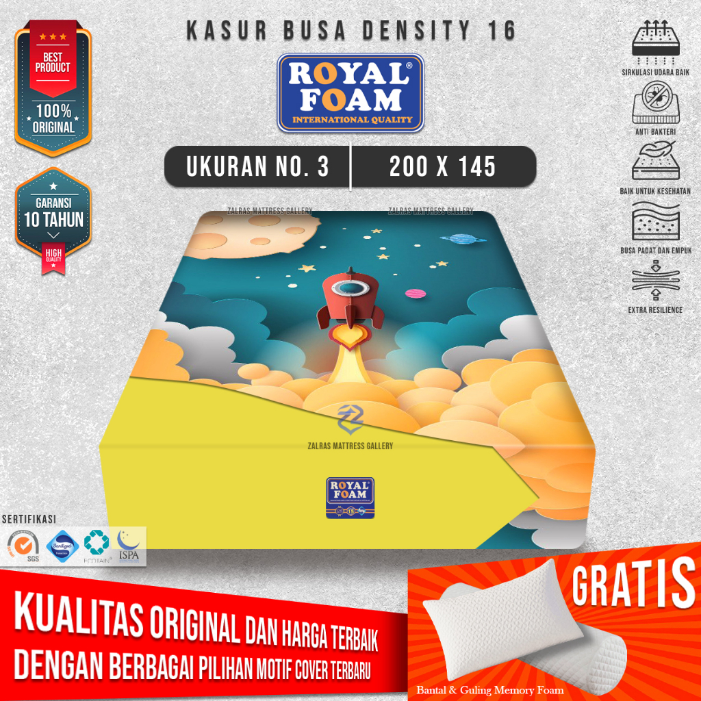 Kasur Busa No. 3 ukuran 200x145 cm Royal Foam Density 16 Garansi 10 Tahun