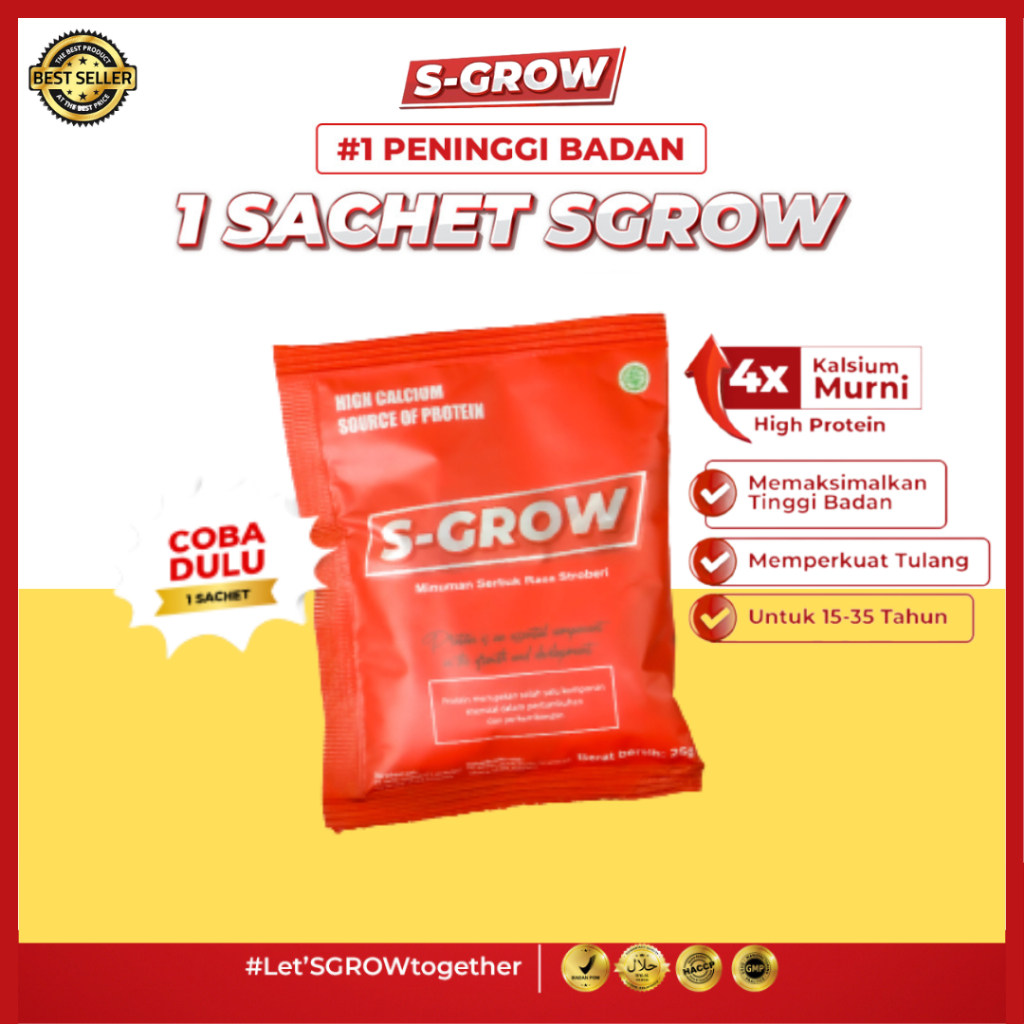 

S-GROW Susu Penambah Tinggi Badan - Isi 5 Sachet - Susu Tinggi Kalsium Untuk Menambah Tinggi Badan Anak Dewasa Pria Wanita BPOM COD