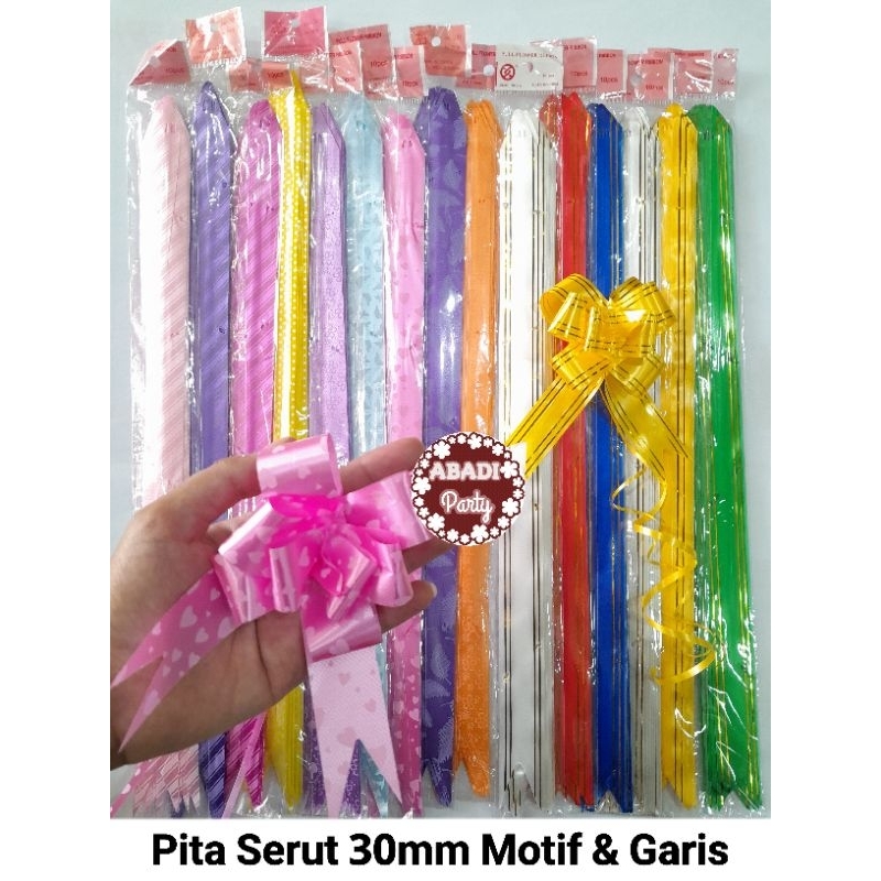 

Pita Serut 30mm Motif & Garis / Pita Tarik 30mm / Pita Kado / Pull Flower Ribbon