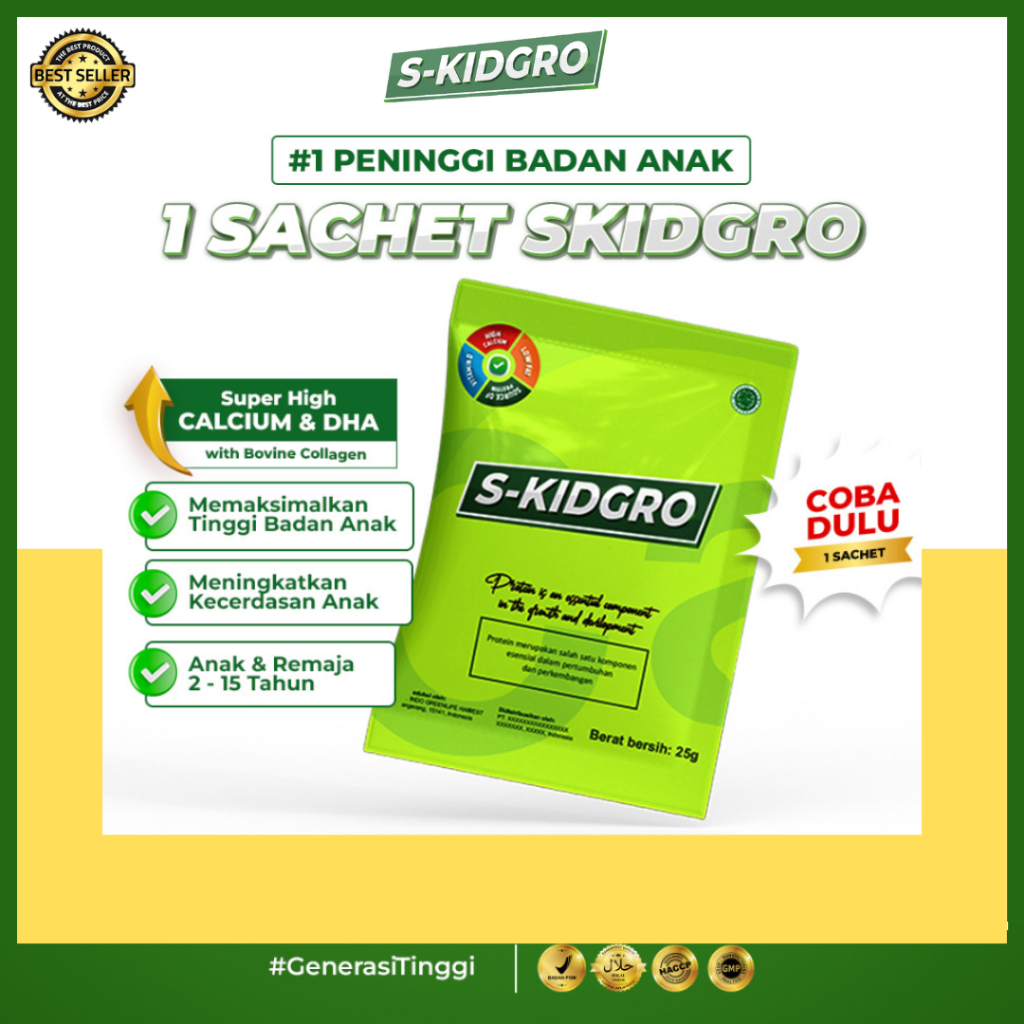 

S-KIDGRO Susu Penambah Tinggi Badan Anak Rasa Cokelat Tinggi Kalsium - Suplemen Peninggi Badan Anak Pria Wanita BPOM COD