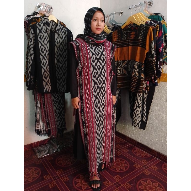 baju tenun ikat wanita outer, rompi panjang