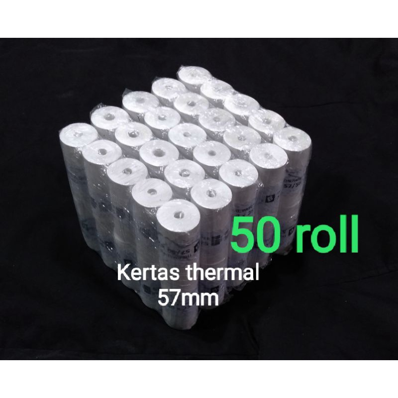 

(COD) Paket 50 roll 1kg Kertas thermal 57x25 mm untuk printer 58mm Bluetooth Usb struk pembayaran kasir edc coreless