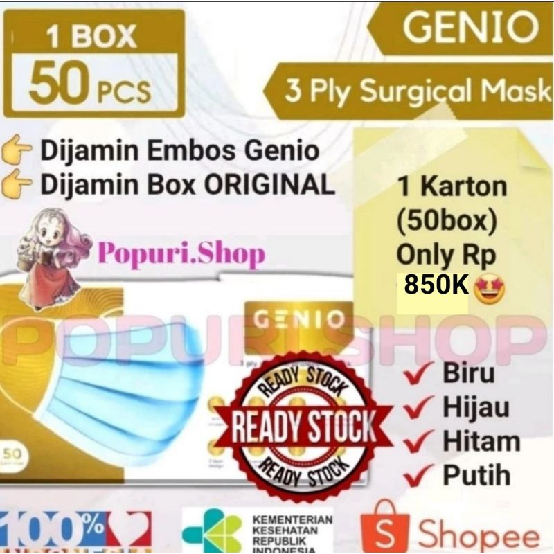 MASKER GENIO 3ply | MASKER MEDIS 3 ply | SURGICAL MASK | DISPOSABLE FACE MASK