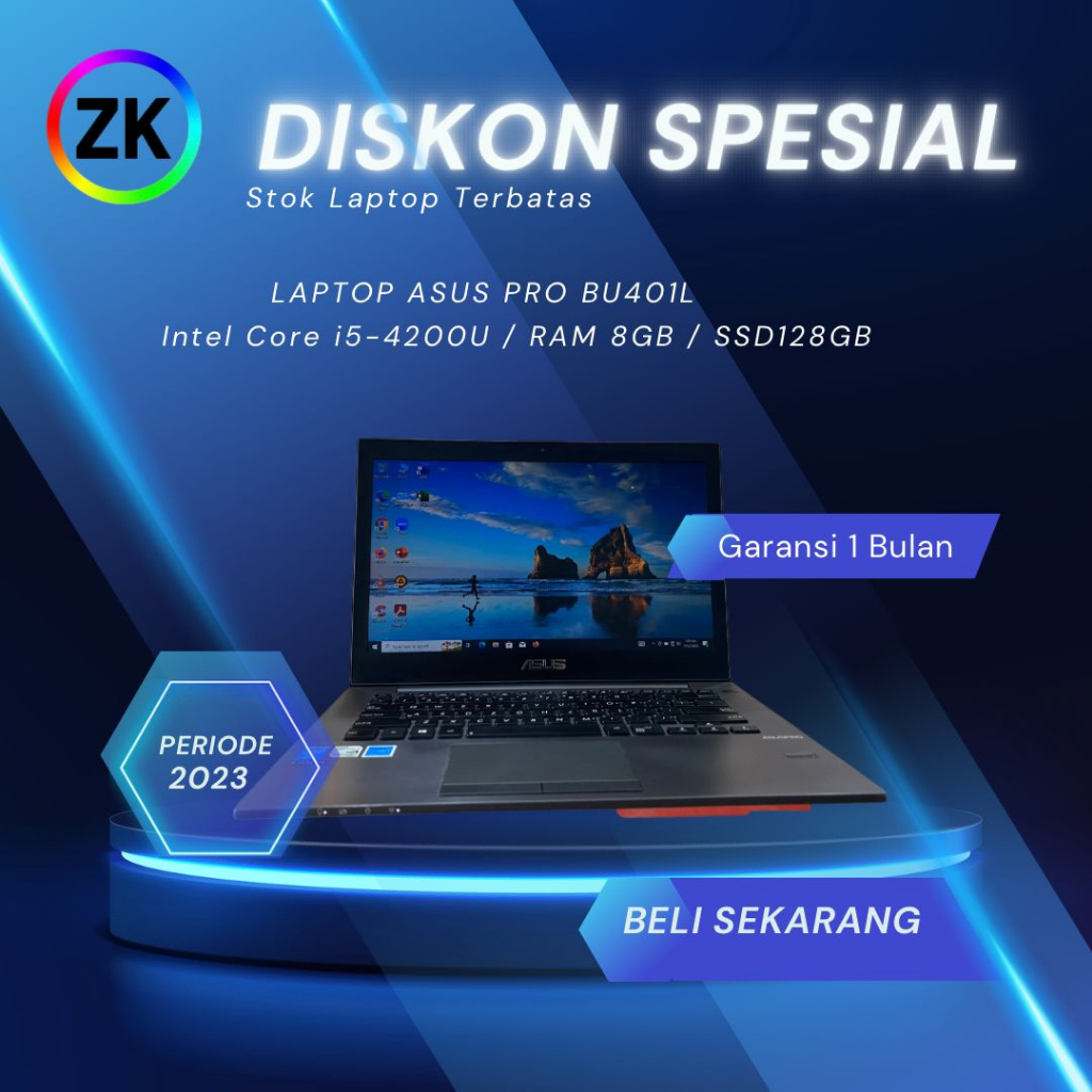 Laptop bekas asus pro core i5 ram 8 gb ssd 128 gb