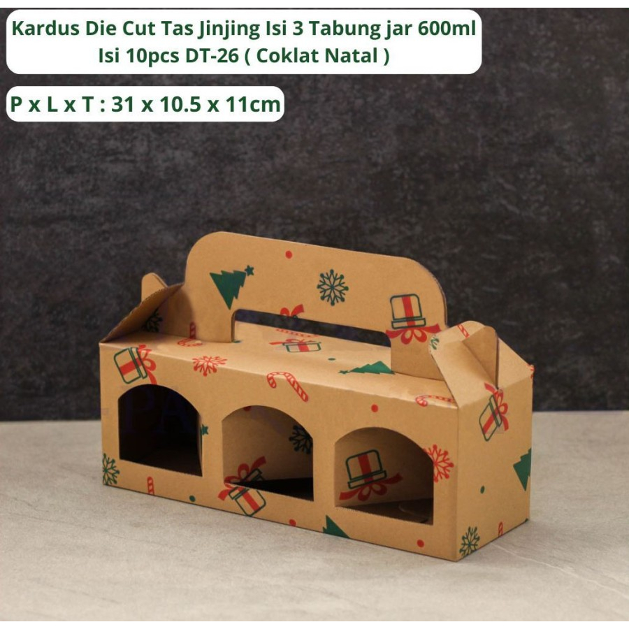 

(10 pcs) kardus die cut tenteng dus jinjing natal box toples tabung jar 600ml isi 3 packaging hampers christmas xmas