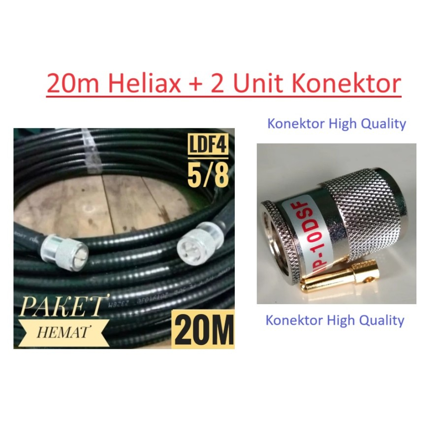 Kabel Coaxial Heliax 5/8 LDF4 20M siap pakai Rig Konektor PL male D10